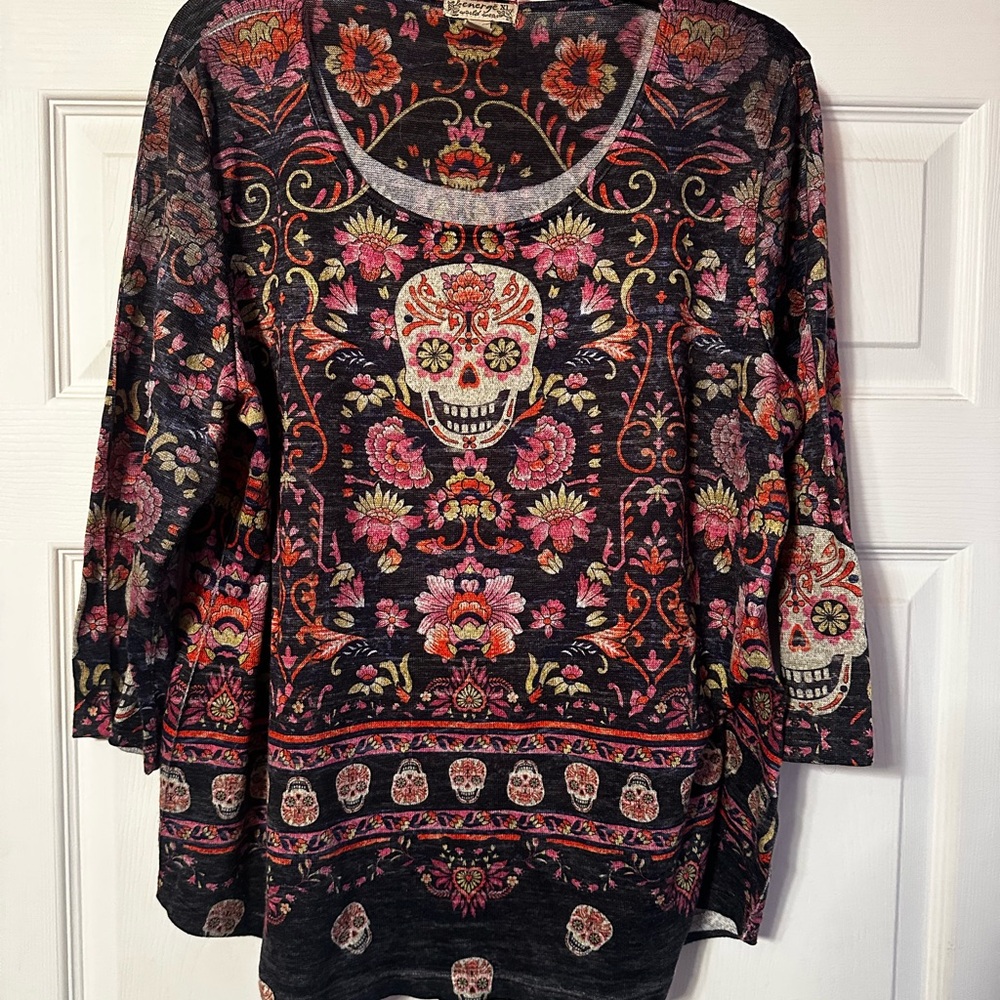 Floral Skull Print Women's Top